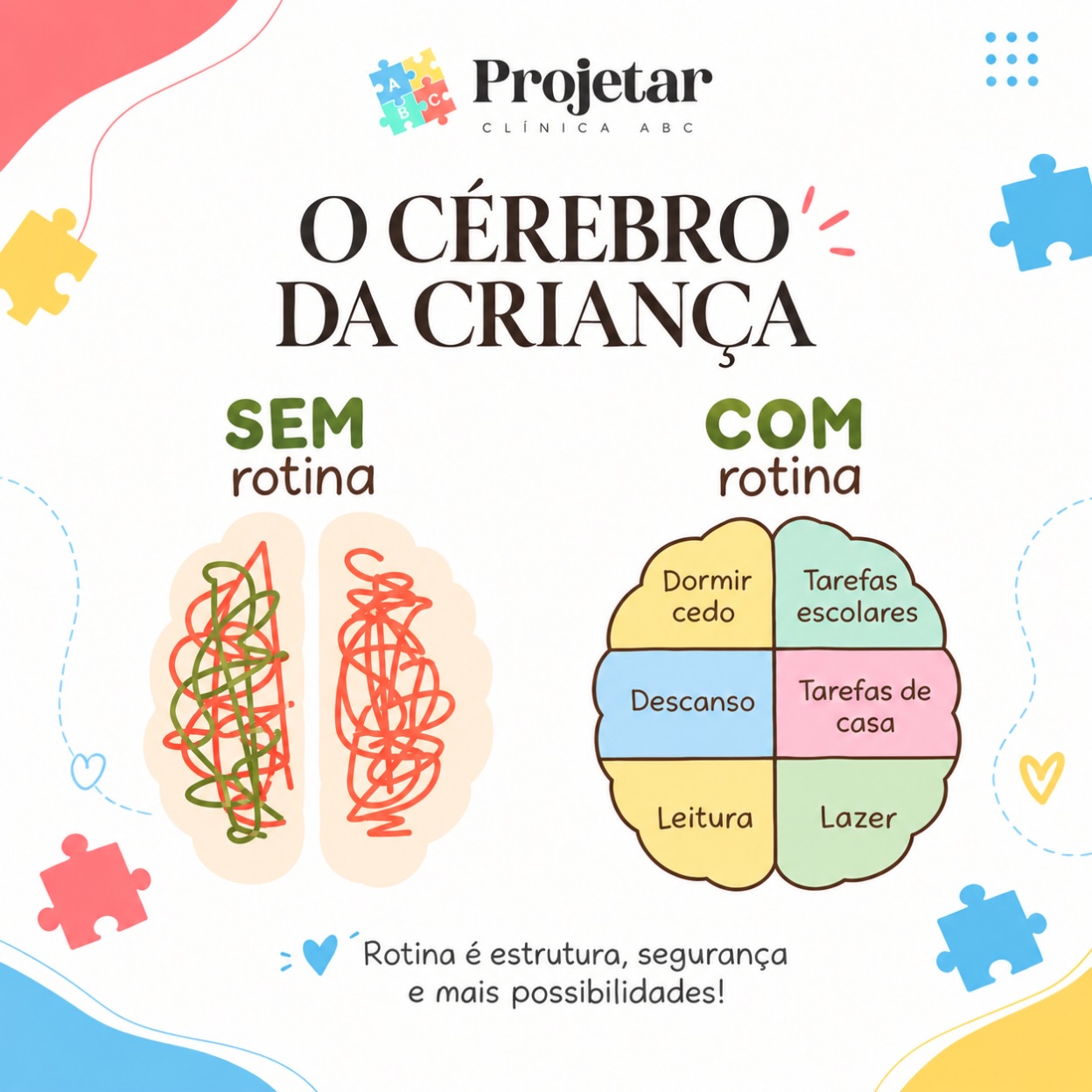 Post do Instagram da Clínica Projetar sobre a importância da rotina para as crianças